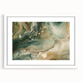 Abstract strokes wall art in a white frame with matting, showcasing a modern design with soft gray and gold hues, ideal for contemporary home decor.