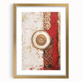 Abstract wall art featuring colorful strokes in gold, blue, and pink, framed elegantly with a white mat, perfect for enhancing modern home decor.