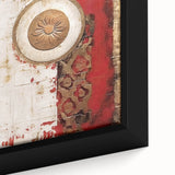 Close-up of a framed abstract strokes wall art piece, showcasing vibrant colors of blue, orange, and yellow with textured brush strokes, ideal for modern decor.