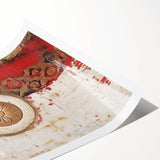 Abstract strokes wall art print in vibrant hues of blue, orange, and gold, showcasing a modern design ideal for contemporary home decor. The rolled print is packaged securely for safe delivery, perfect for enhancing any living space or office.