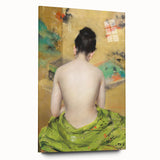 Modern Wall Art: Abstract Nude with Green Kimono and Gold Accents