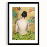 Modern Wall Art: Abstract Nude with Green Kimono and Gold Accents