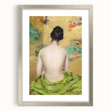Modern Wall Art: Abstract Nude with Green Kimono and Gold Accents
