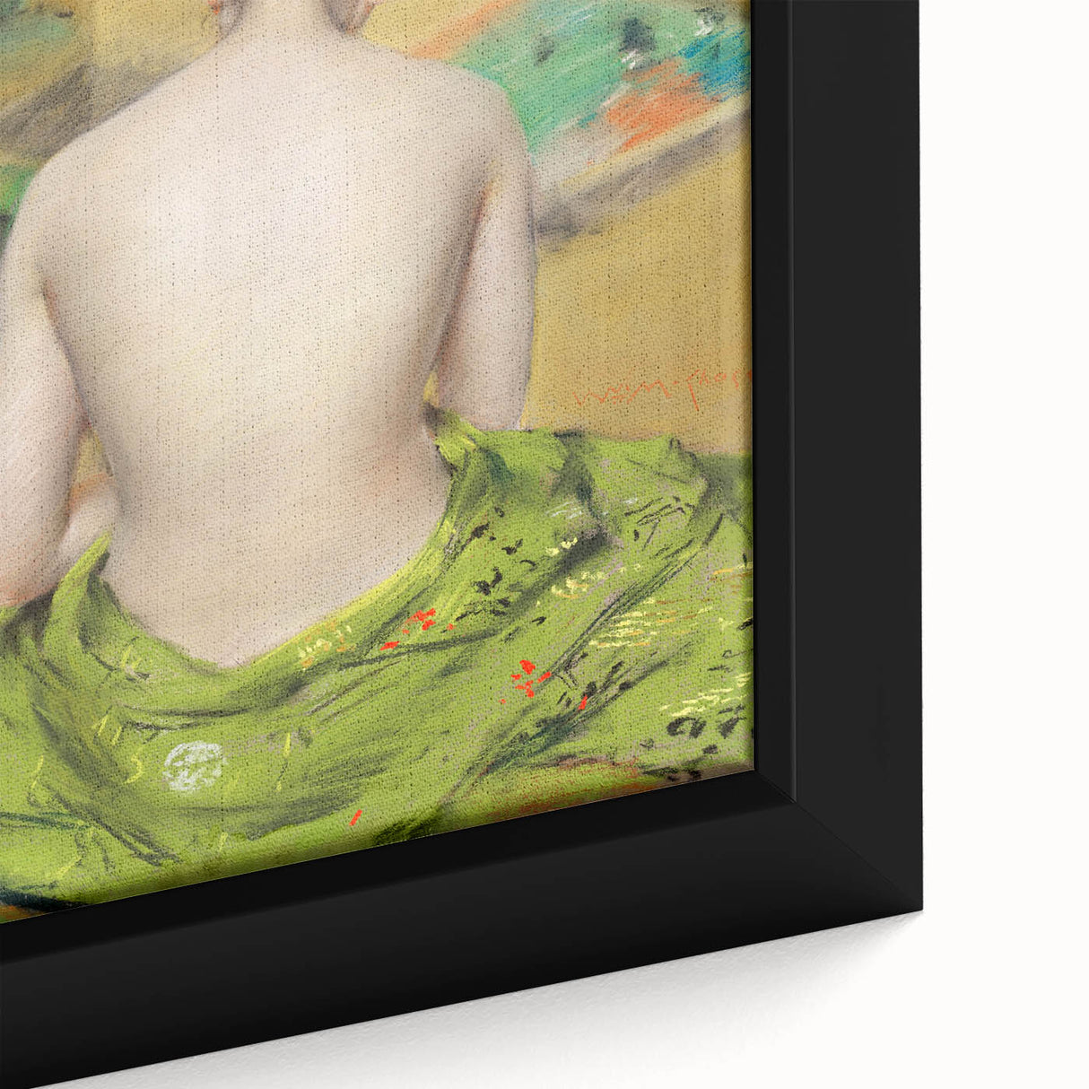 Modern Wall Art: Abstract Nude with Green Kimono and Gold Accents