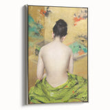 Modern Wall Art: Abstract Nude with Green Kimono and Gold Accents
