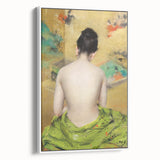 Modern Wall Art: Abstract Nude with Green Kimono and Gold Accents