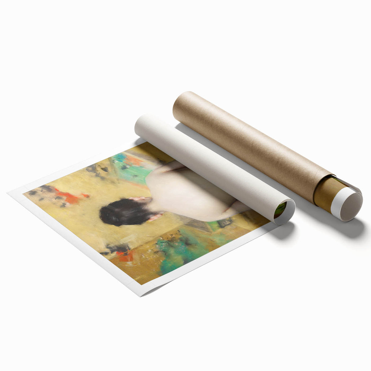 Modern Wall Art: Abstract Nude with Green Kimono and Gold Accents