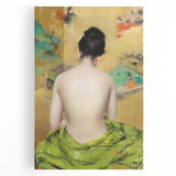 Modern Wall Art: Abstract Nude with Green Kimono and Gold Accents