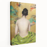 Modern Wall Art: Abstract Nude with Green Kimono and Gold Accents