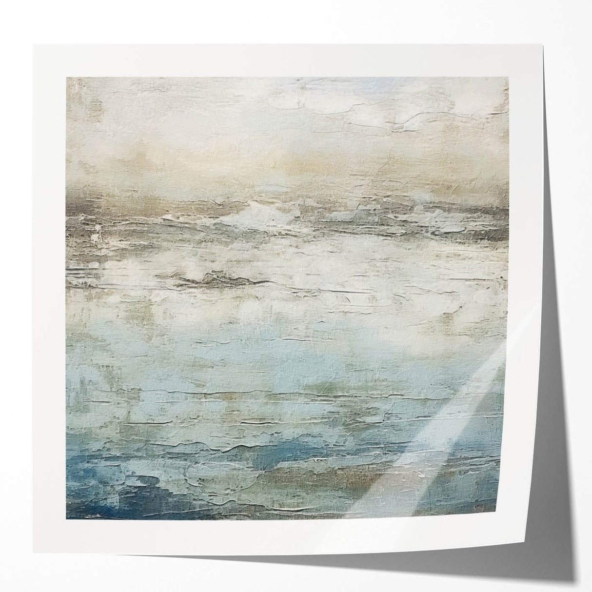 Abstract wall art print showcasing vibrant strokes in shades of blue, pink, and gold, designed for modern decor, suitable for home or office settings.