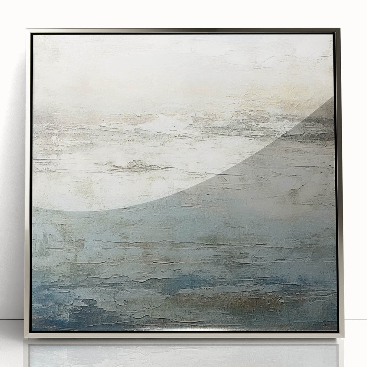 Framed abstract strokes wall art in silver acrylic, showcasing dynamic brushwork and a modern aesthetic, perfect for contemporary home decor.