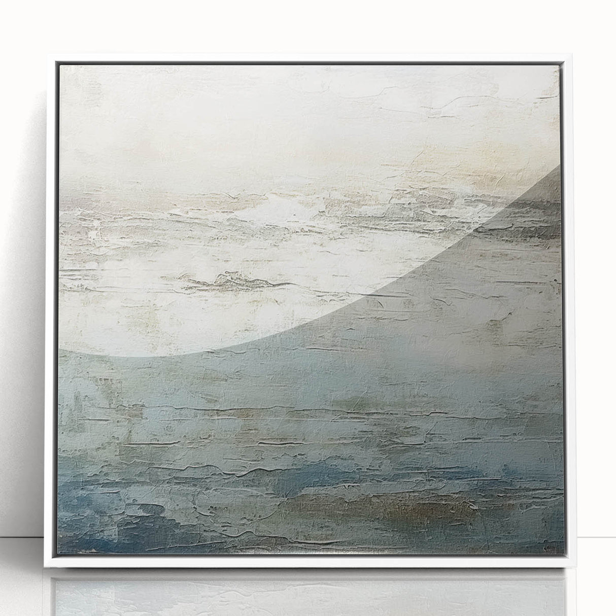 Framed abstract wall art featuring fluid strokes in vibrant blue, green, and gold hues. Ideal for modern decor, showcasing a sophisticated aesthetic.