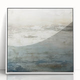 Framed abstract wall art featuring fluid strokes in vibrant blue, green, and gold hues. Ideal for modern decor, showcasing a sophisticated aesthetic.