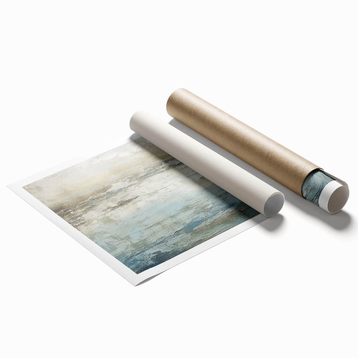 Abstract wall art print featuring vibrant strokes in shades of blue, orange, and yellow, showcasing a modern design ideal for contemporary home decor.