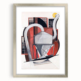 Modern Wall Art: Industrial Abstract Machinery in Red and Gray