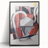 Modern Wall Art: Industrial Abstract Machinery in Red and Gray