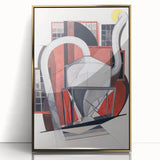 Modern Wall Art: Industrial Abstract Machinery in Red and Gray