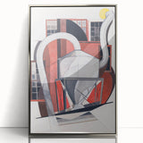 Modern Wall Art: Industrial Abstract Machinery in Red and Gray