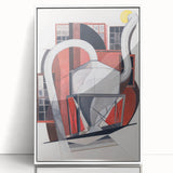 Modern Wall Art: Industrial Abstract Machinery in Red and Gray