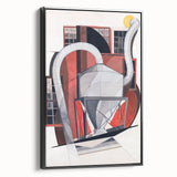 Modern Wall Art: Industrial Abstract Machinery in Red and Gray