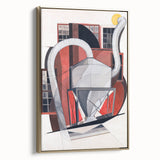 Modern Wall Art: Industrial Abstract Machinery in Red and Gray
