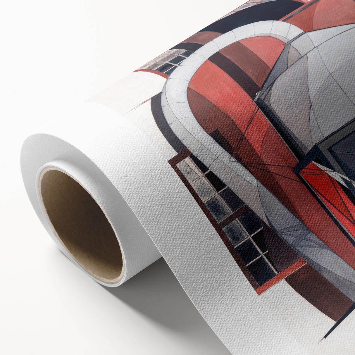 Modern Wall Art: Industrial Abstract Machinery in Red and Gray