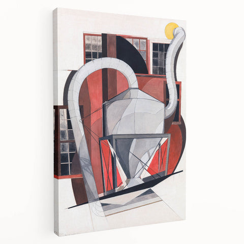 Modern Wall Art: Industrial Abstract Machinery in Red and Gray