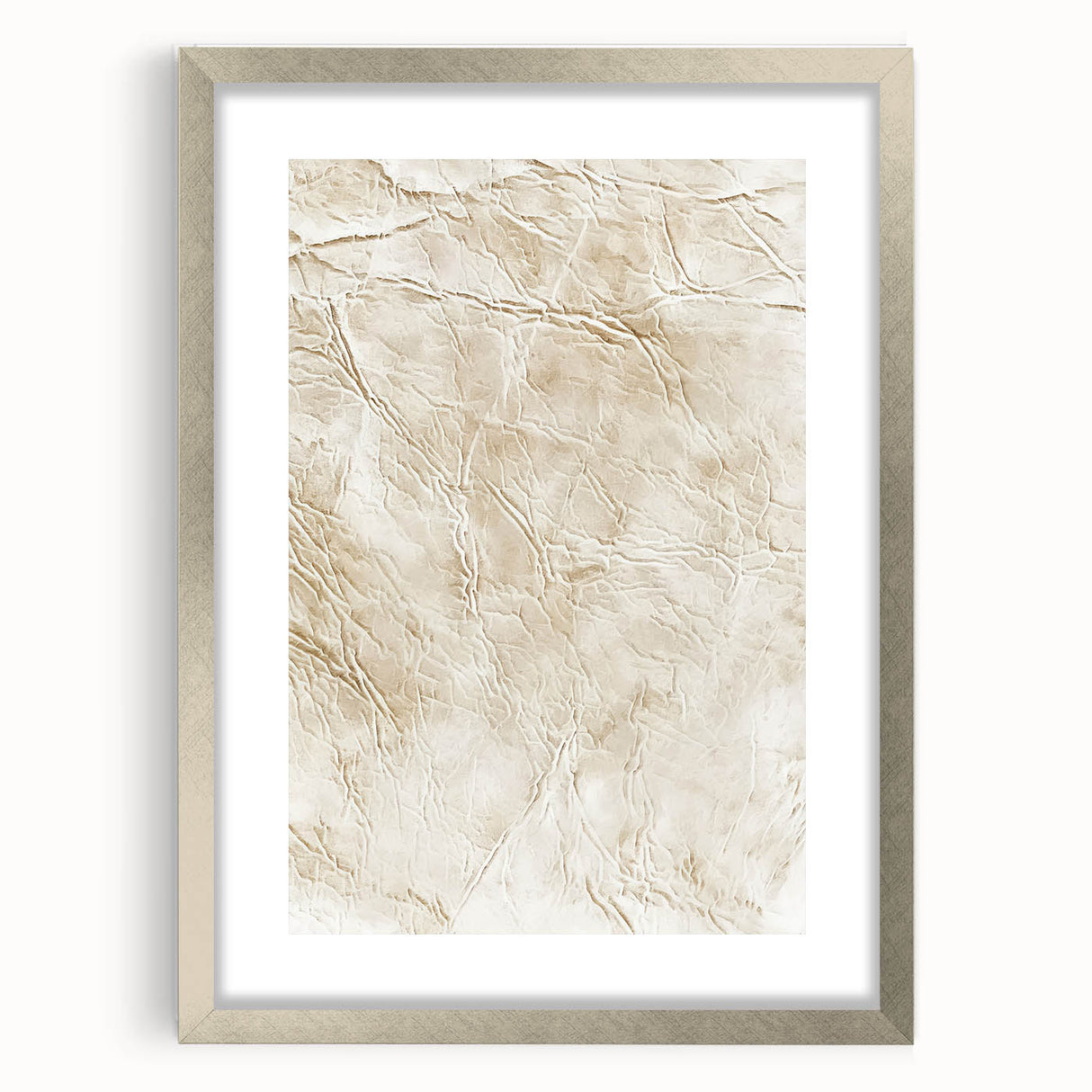 Abstract wall art print featuring dynamic strokes in shades of blue, gray, and gold, elegantly framed with a silver mat, perfect for modern decor.