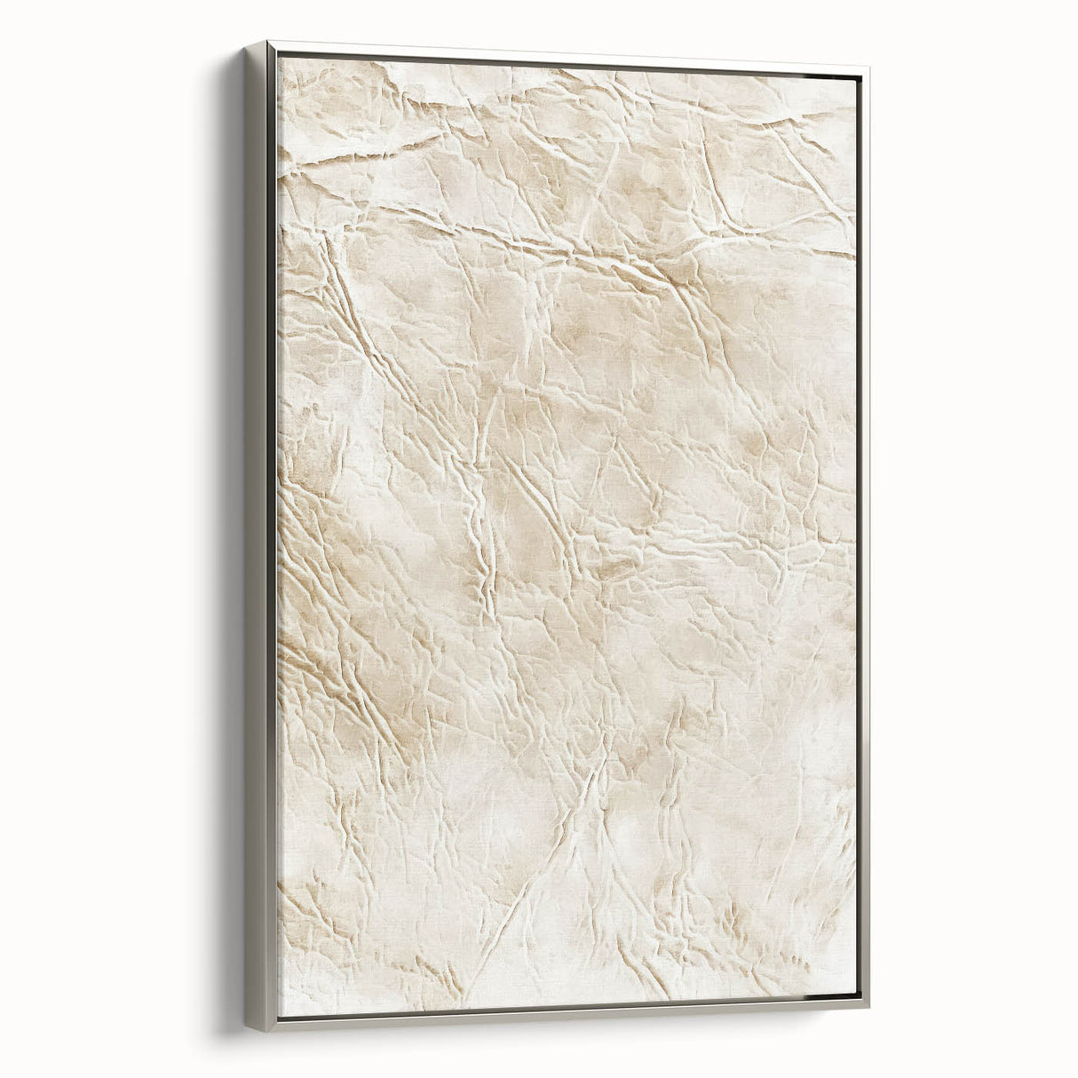 Framed canvas wall art featuring abstract silver strokes on a textured background, showcasing modern design aesthetics and elegance for contemporary decor.