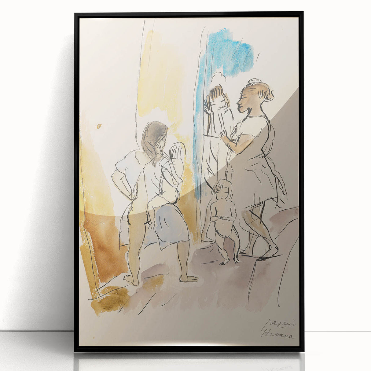 Modern Wall Art: Abstract Family Scene in Earthy Tones and Watercolors
