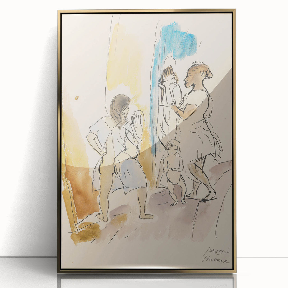 Modern Wall Art: Abstract Family Scene in Earthy Tones and Watercolors
