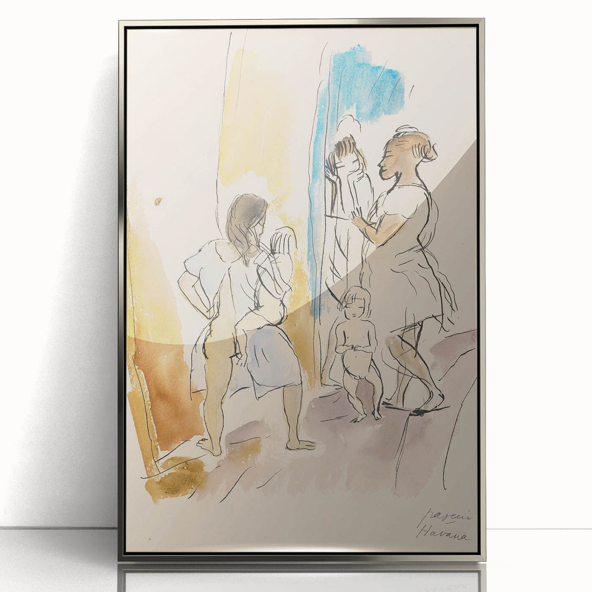 Modern Wall Art: Abstract Family Scene in Earthy Tones and Watercolors