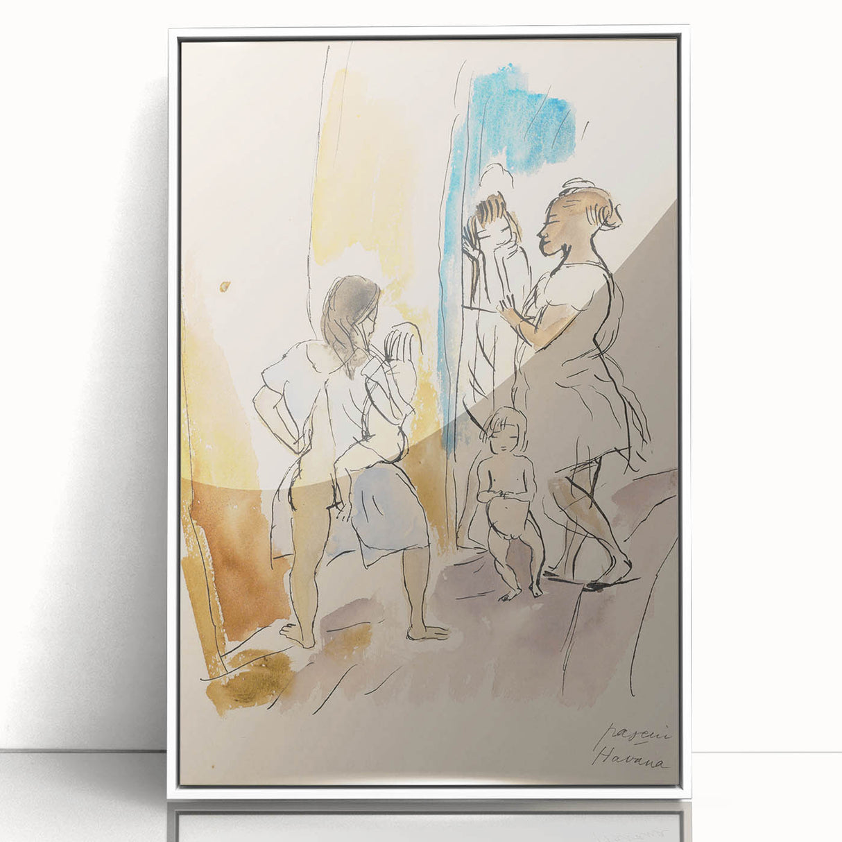 Modern Wall Art: Abstract Family Scene in Earthy Tones and Watercolors