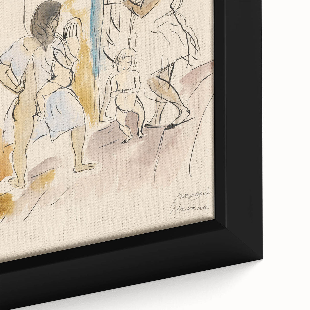 Modern Wall Art: Abstract Family Scene in Earthy Tones and Watercolors