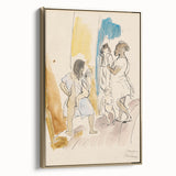 Modern Wall Art: Abstract Family Scene in Earthy Tones and Watercolors