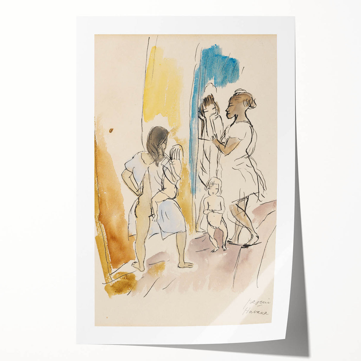 Modern Wall Art: Abstract Family Scene in Earthy Tones and Watercolors
