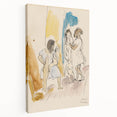 Modern Wall Art: Abstract Family Scene in Earthy Tones and Watercolors