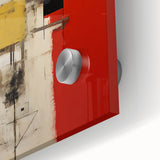 Close-up of vibrant abstract strokes wall art on acrylic glass, showcasing swirling colors of blue, orange, and pink, perfect for modern home decor.