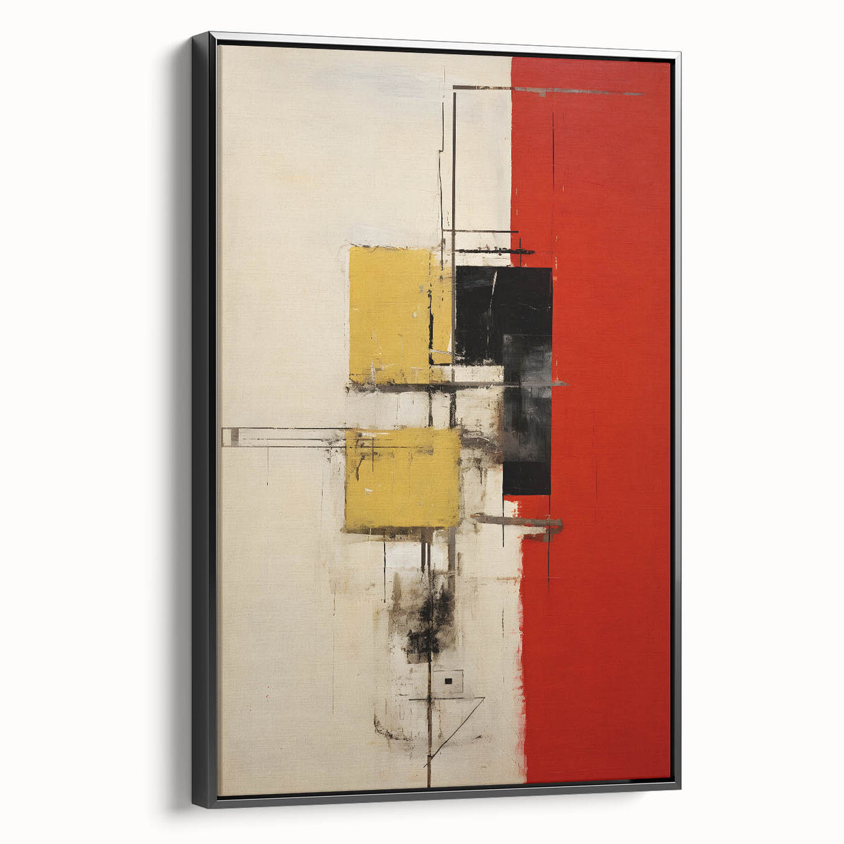 Framed abstract wall art featuring bold black strokes on a textured canvas, showcasing a modern design ideal for contemporary home decor. Perfect for adding a touch of sophistication and style to living spaces or offices.