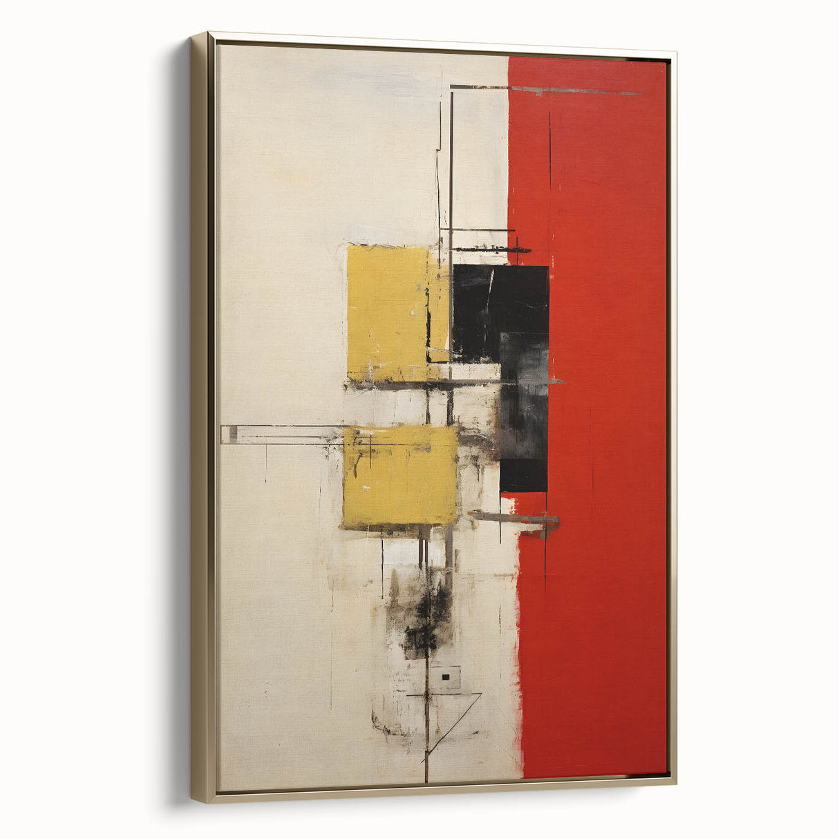 Framed abstract wall art featuring vibrant gold strokes on a textured canvas, showcasing a modern artistic design perfect for contemporary home decor.