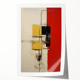 Abstract wall art print showcasing vibrant strokes in shades of blue, yellow, and pink, rolled and packaged securely in a protective cardboard tube, ideal for modern decor.