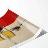 Abstract wall art print showcasing vibrant strokes in shades of blue, yellow, and pink, rolled for easy transport and display in modern interiors.