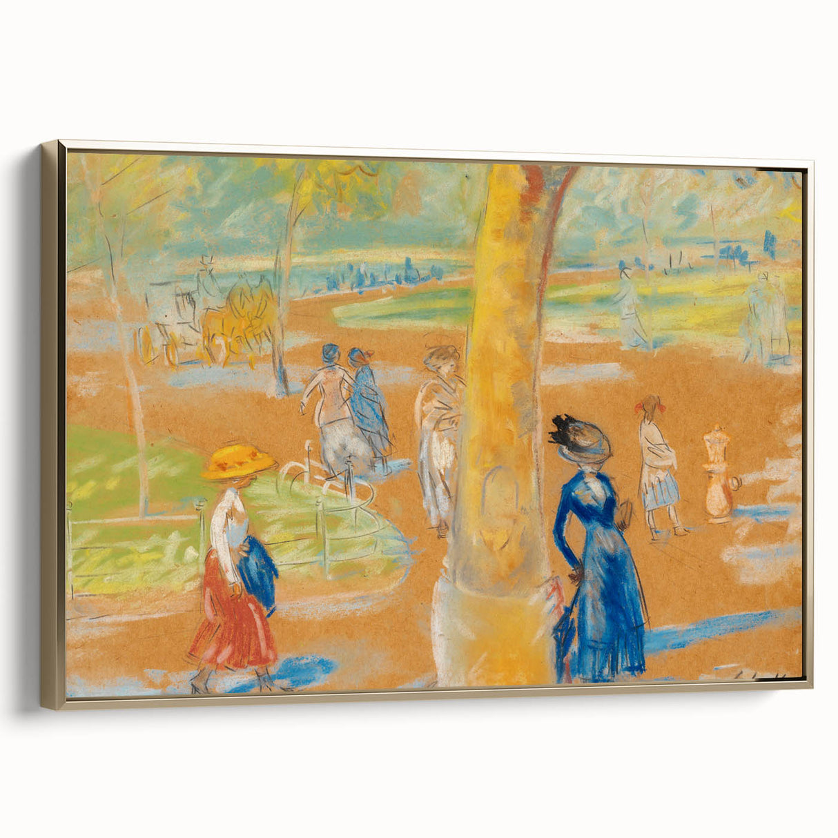 Modern Wall Art: Woman with Umbrella in Vibrant Park Scene