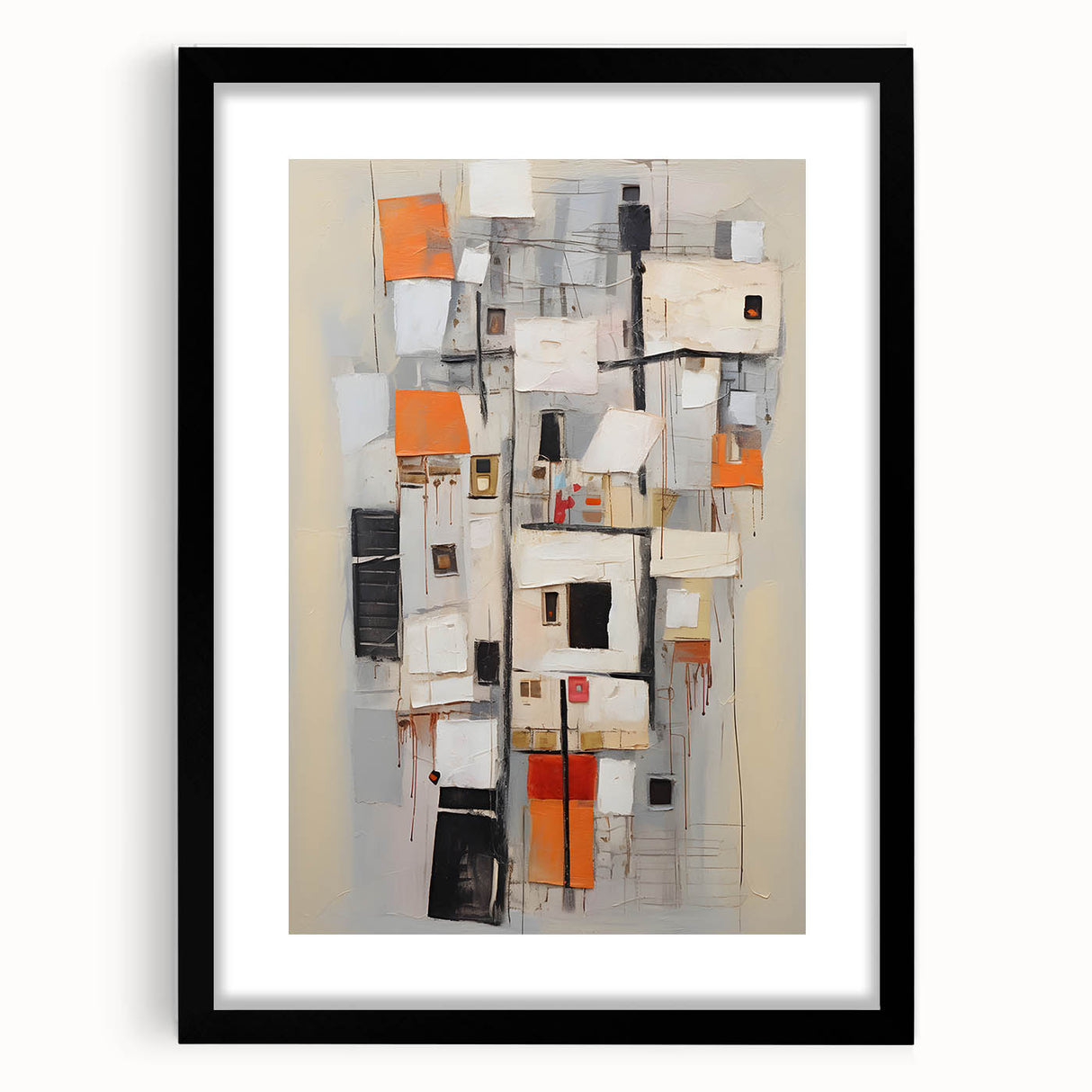 Abstract wall art featuring vibrant strokes in a modern design, framed with a black mat, perfect for contemporary decor, enhancing any living space.