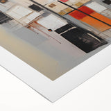 Abstract wall art canvas with vibrant strokes in shades of blue, orange, and pink, ideal for modern home decor. Rolled and packaged securely for easy shipping.