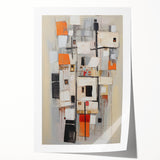 Abstract wall art print showcasing vibrant, colorful strokes in a blend of blue, orange, and yellow hues, rolled up for easy transport and display. Perfect for modern home decor, adding a dynamic touch to any room.