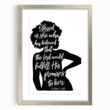 Inspirational Typography Art - Luke 1:45 "Blessed" Canvas Print