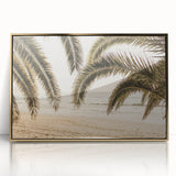 Large art print of a mid-century modernist abstract design in gold and white tones on acrylic.