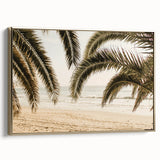 Framed canvas depicting a vintage landscape painting with muted earth tones, ideal for bedroom wall art.