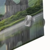 Close-up of an acrylic landscape artwork depicting a castle surrounded by lush greenery, showcasing vibrant colors and detailed textures, ideal for home decor.